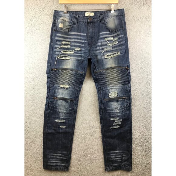 Smoke‎ Rise Original Vintage Denim Distressed Jeans Size 38/34 Cotton Blend - Picture 1 of 9
